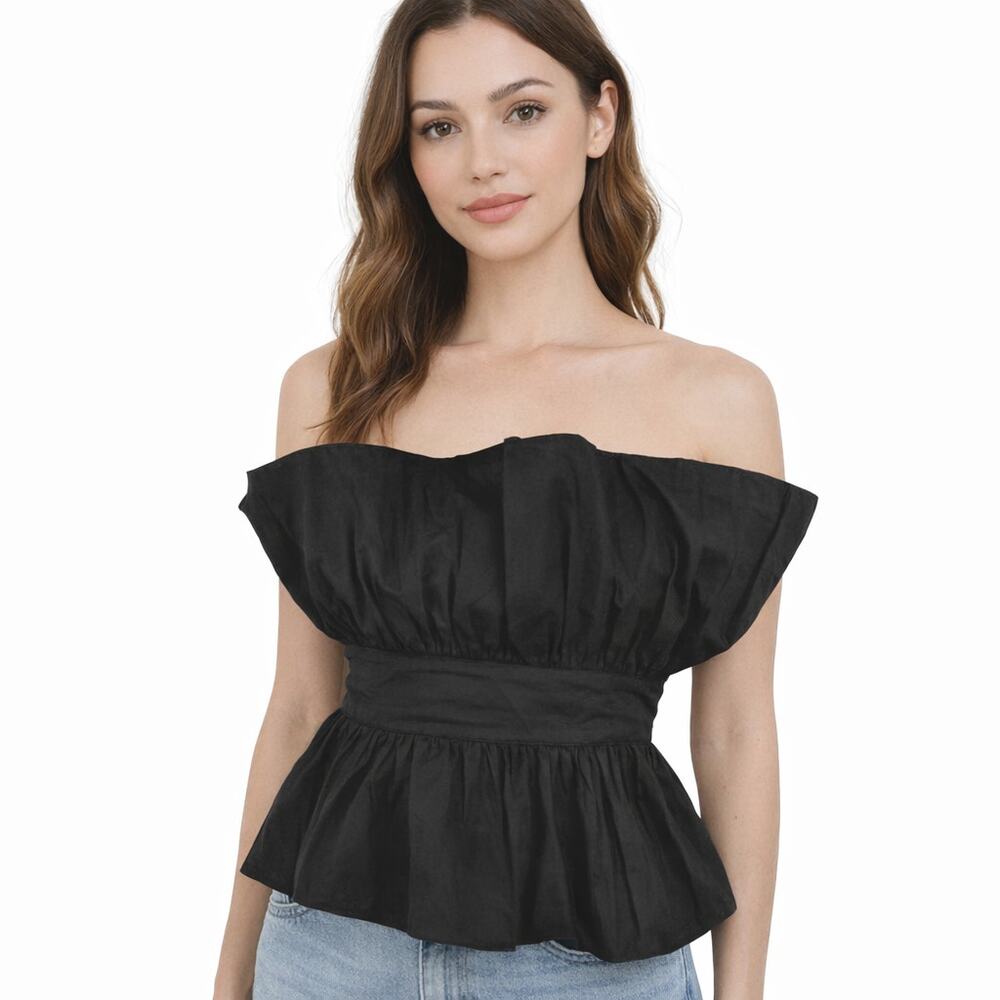 MABLE Black Ruffle Strapless Tube Top Back Zip LARGE
